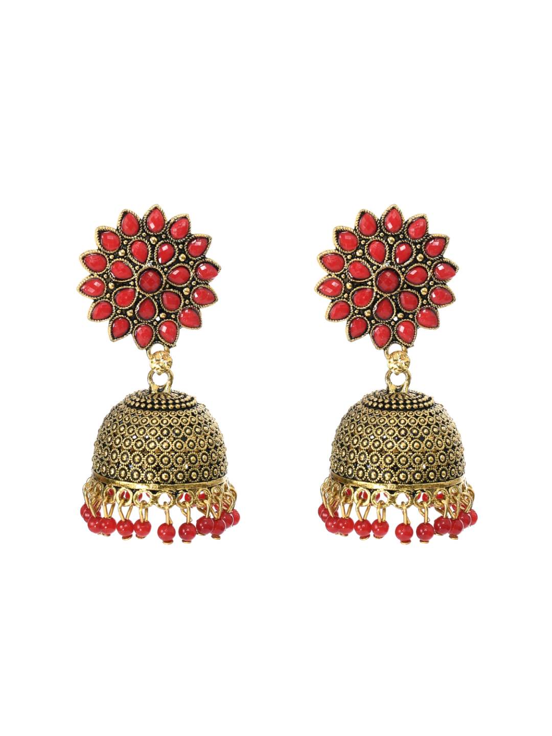 Trendia Kundan work Jkumka with Red Pearls Earrings Jker_129