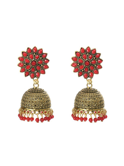 Trendia Kundan work Jkumka with Red Pearls Earrings Jker_129