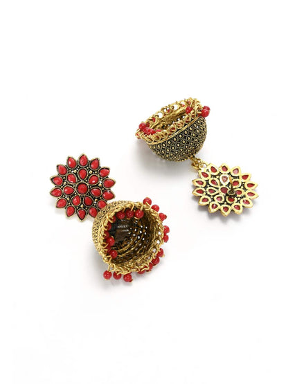 Trendia Kundan work Jkumka with Red Pearls Earrings Jker_129