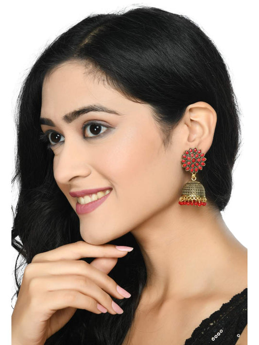 Trendia Kundan work Jkumka with Red Pearls Earrings Jker_129