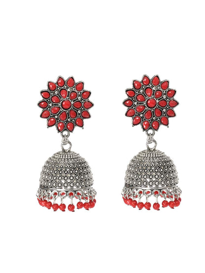 Trendia Silver color Kundan with Red Pearls Jhumkas Jker_131