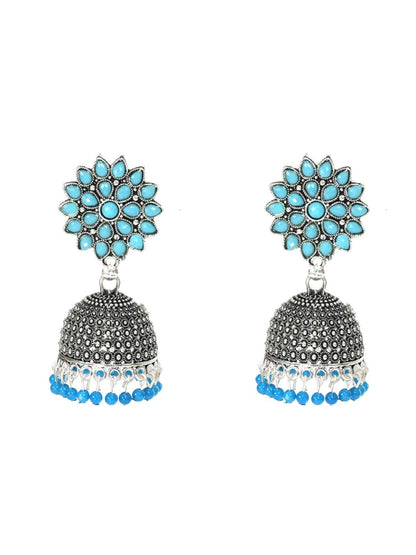 Trendia Silver-Plated Sky Blue color Kundan with Pearls Jhumkas Jker_132