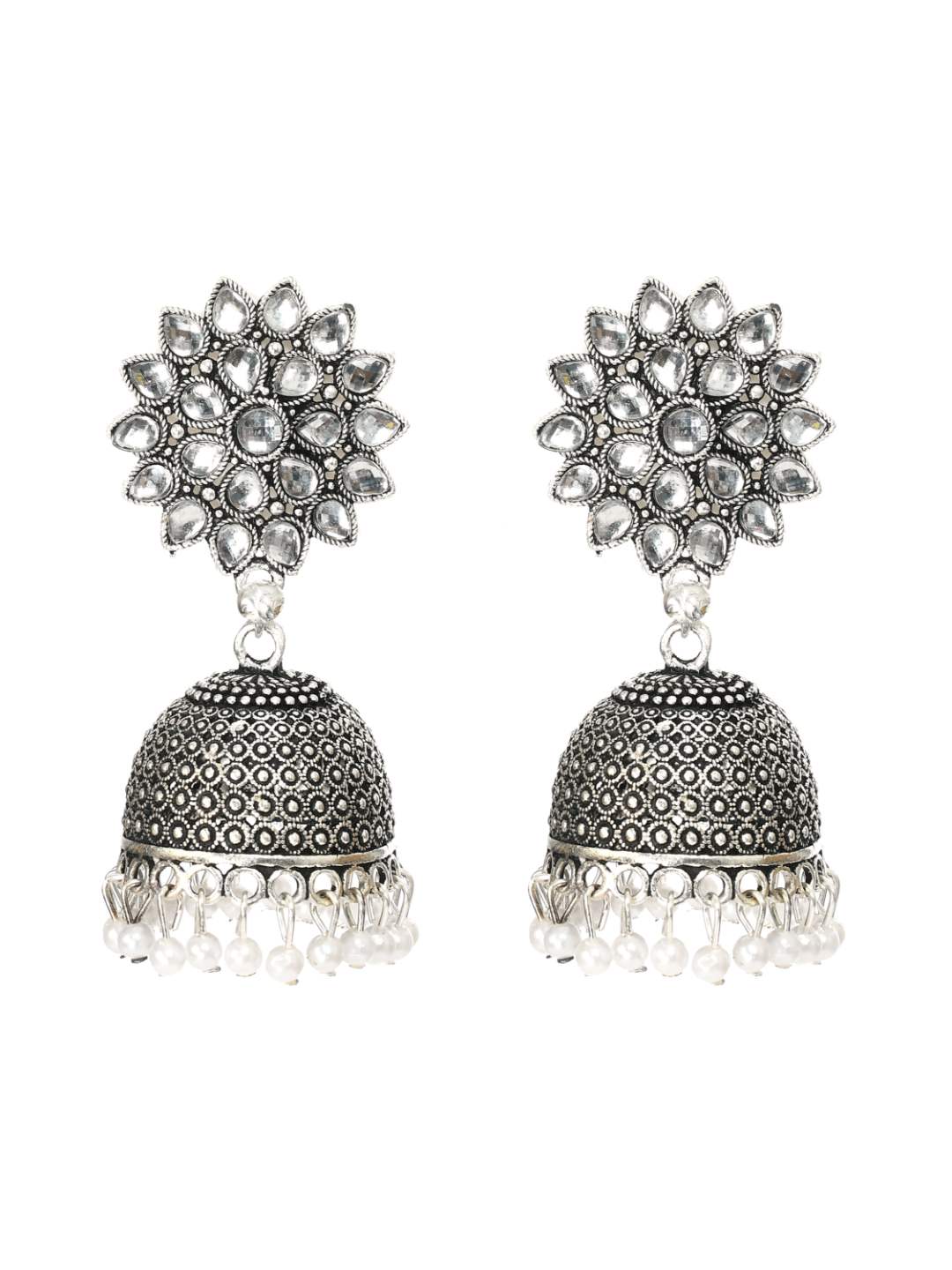 Trendia Silver-Plated White color Kundan wirh Pearls jhumkas Jker_133