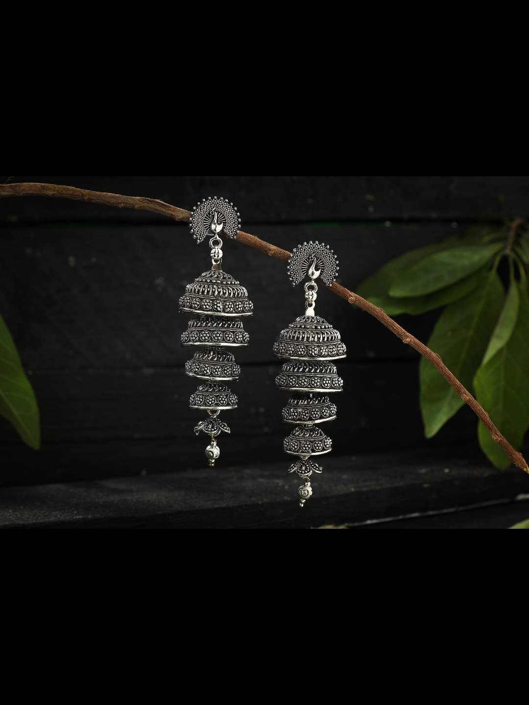 Oxidized Peacock design Silver Color Earrings -