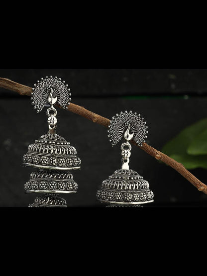 Oxidized Peacock design Silver Color Earrings -