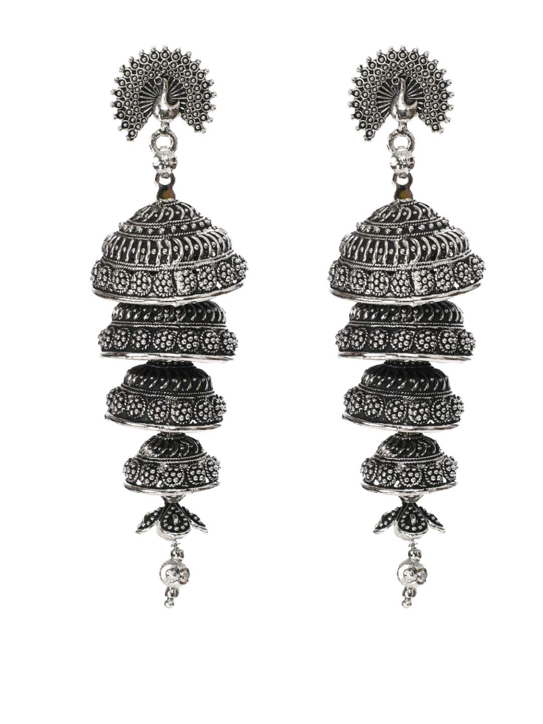 Oxidized Peacock design Silver Color Earrings -