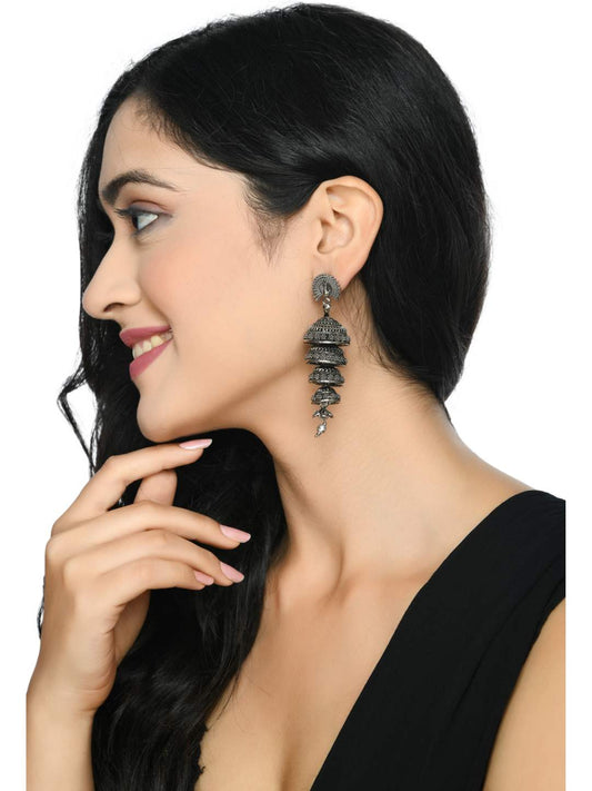 Oxidized Peacock design Silver Color Earrings -