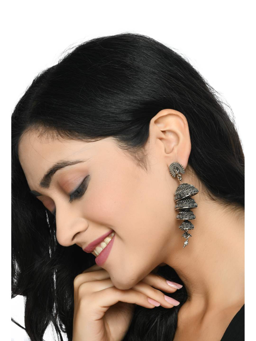 Oxidized Peacock design Silver Color Earrings -