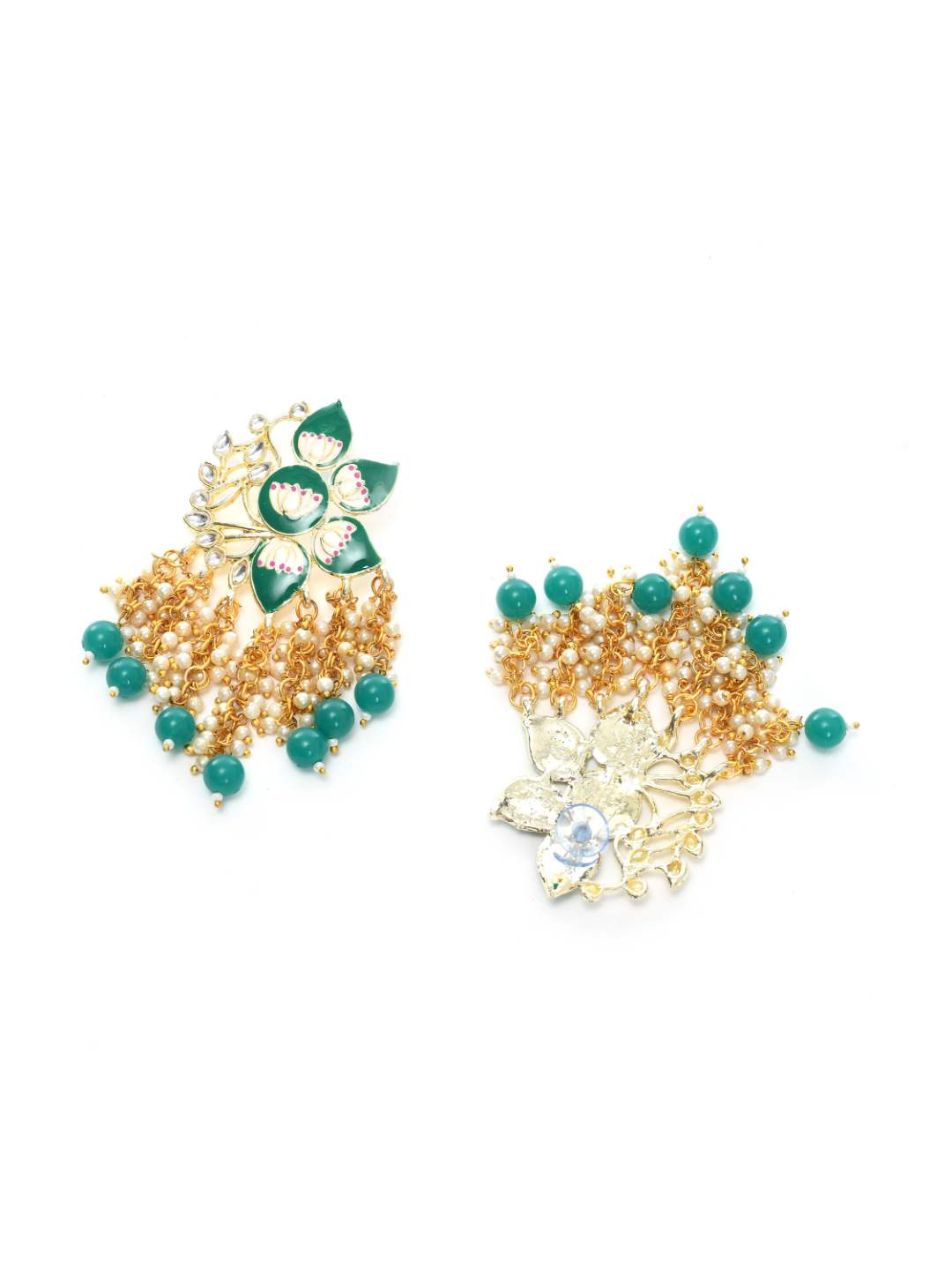 Women Gold-Plated Kundan Studded, Meenakari Earrings In Floral Pattern Jker_148