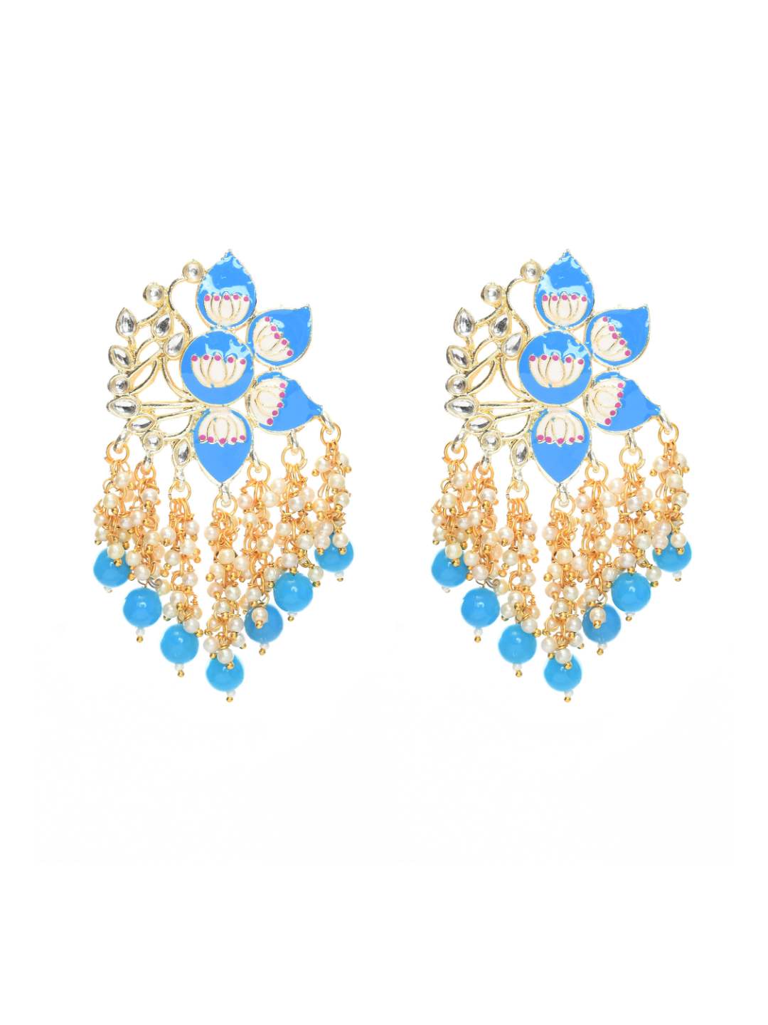 Women Gold-Plated Kundan Studded, Meenakari Earrings In Floral Pattern Jker_149