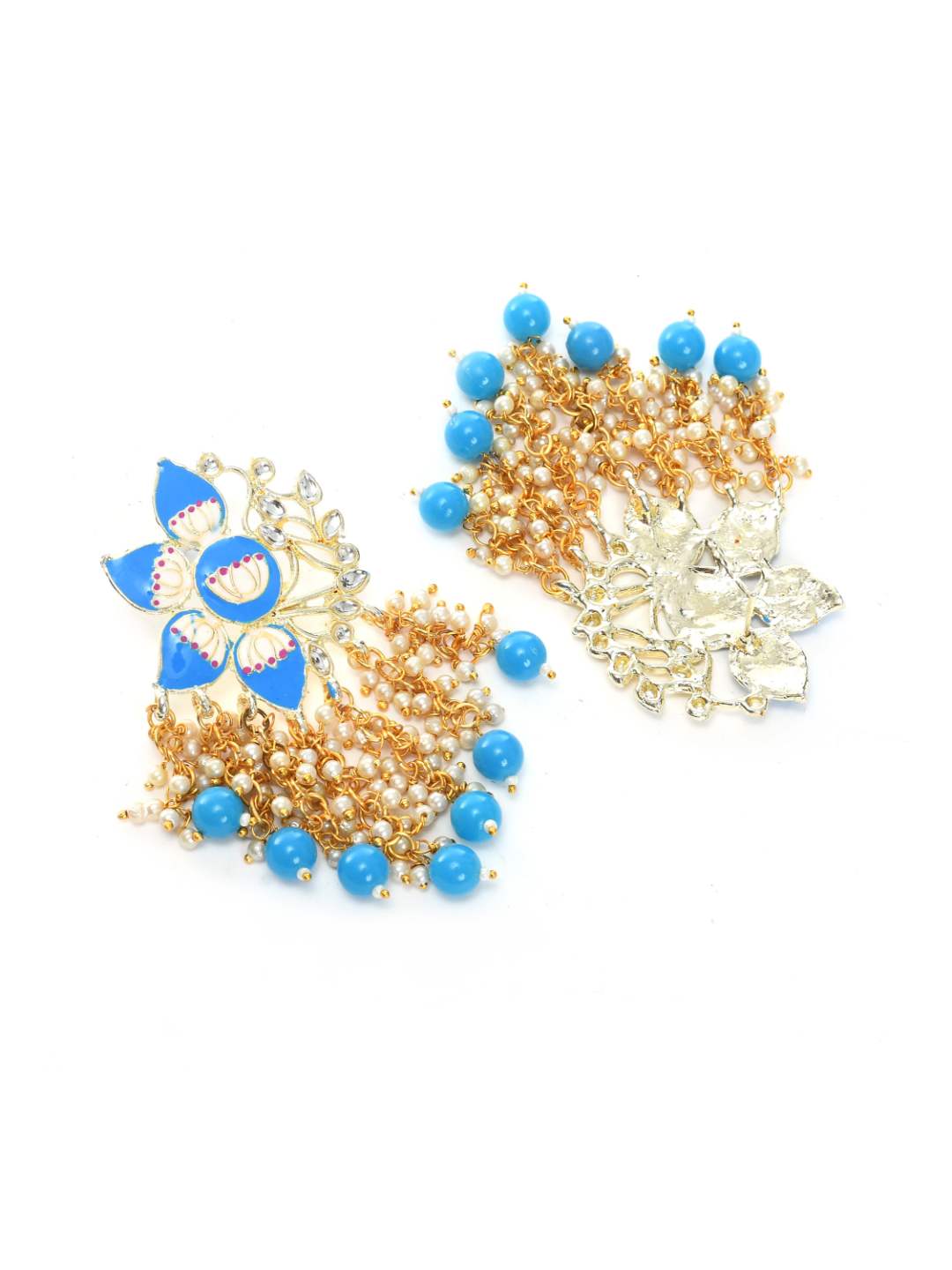 Women Gold-Plated Kundan Studded, Meenakari Earrings In Floral Pattern Jker_149