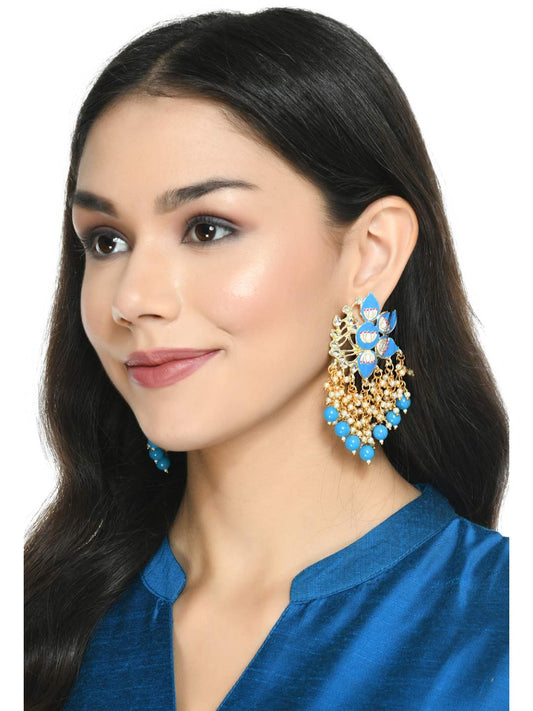 Women Gold-Plated Kundan Studded, Meenakari Earrings In Floral Pattern Jker_149