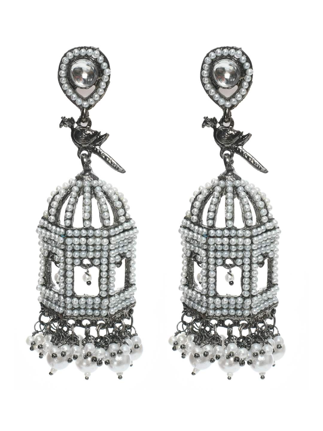 Black colour Bird Nest Design Earrings with Pearls Jker_151