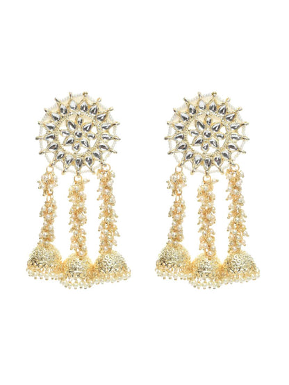 Golden Plated Earrings with Kundan & Pearls Jker_152