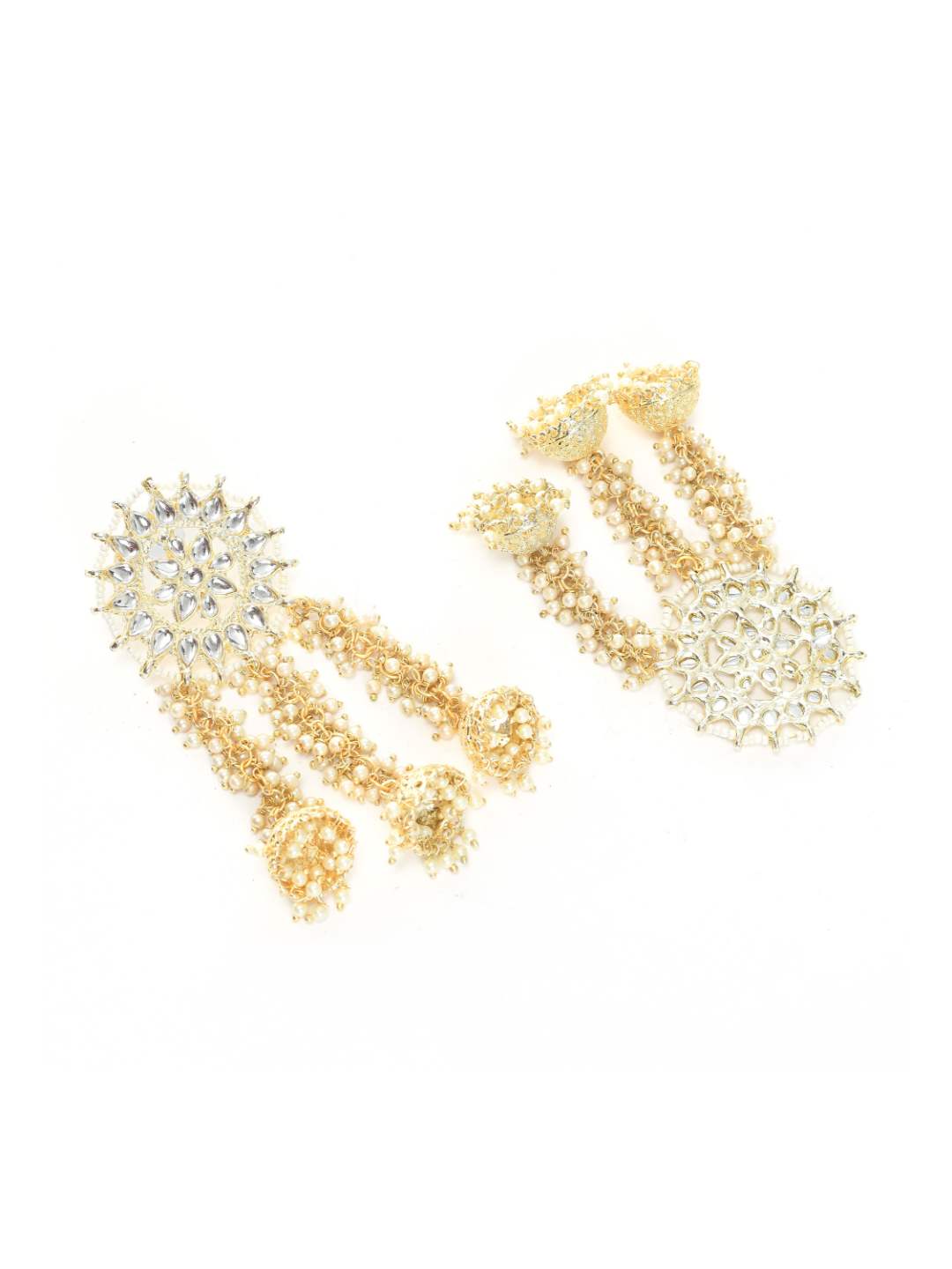 Golden Plated Earrings with Kundan & Pearls Jker_152