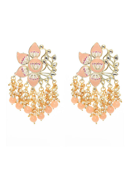 Women Gold-Plated Kundan Studded, Meenakari Earrings In Floral Pattern Jker_153