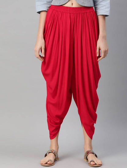 Women's Red Viscose Rayon Dhoti Pant