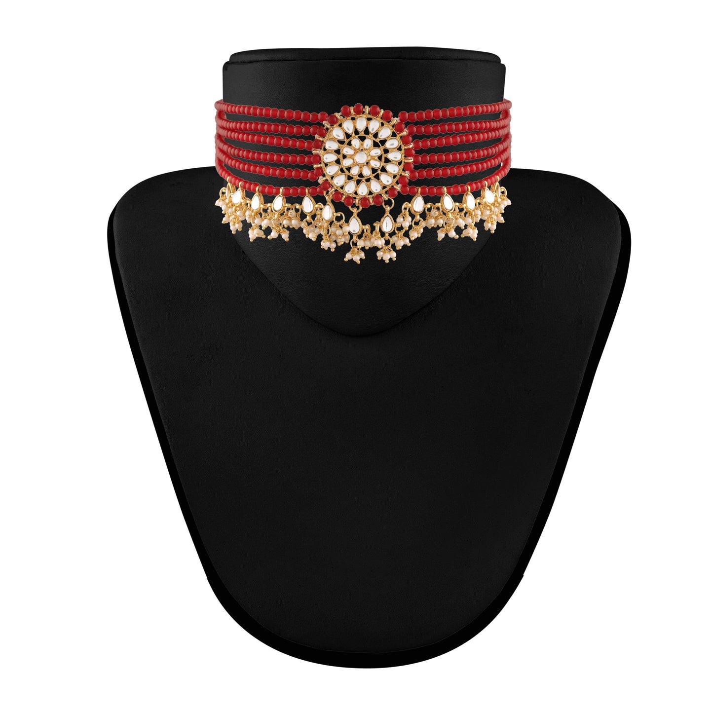 Women's Gold Plated Maroon Choker Set Glided With Kundan & Pearls