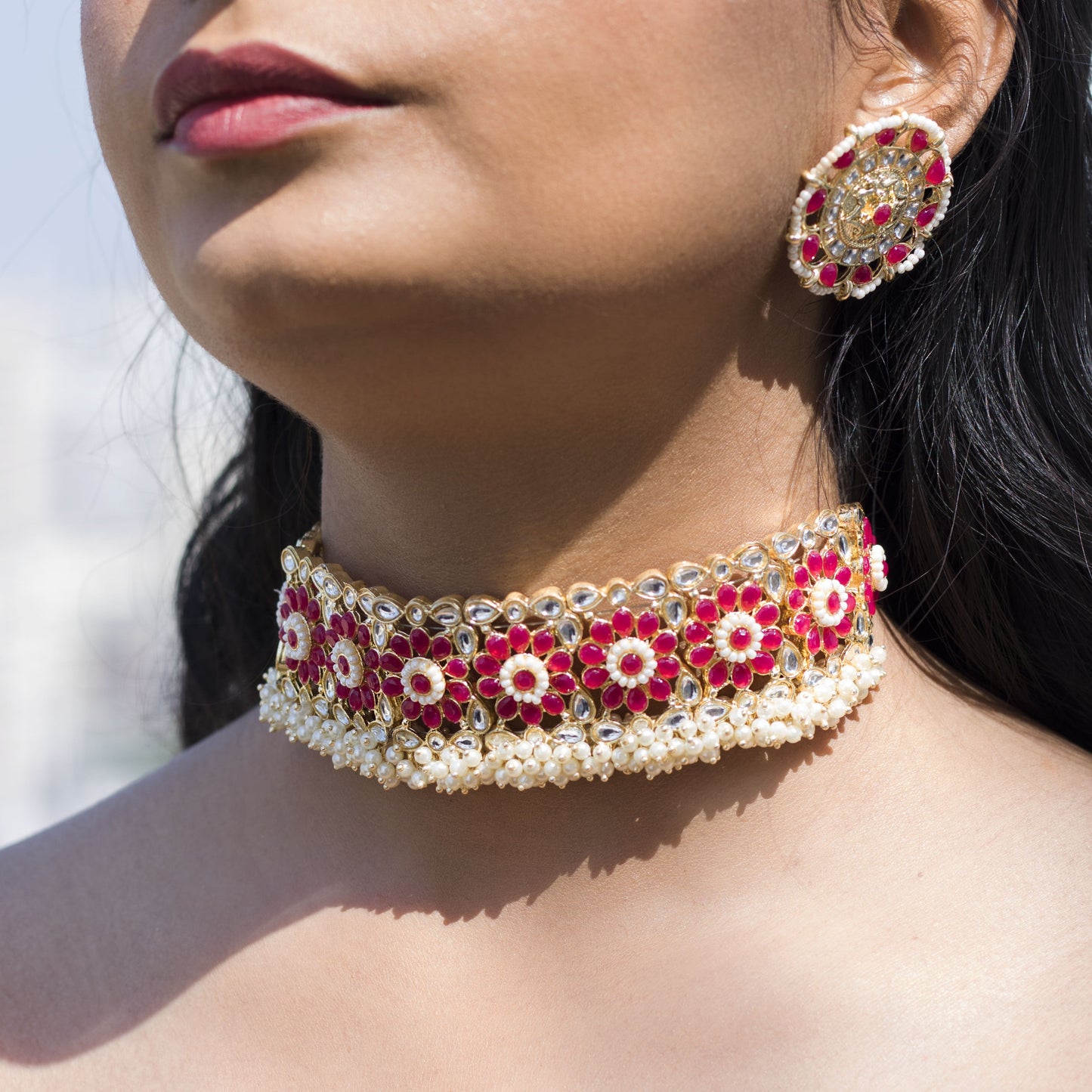 Women's 18K Gold Plated Traditional Kundan & Pearl Studded Choker Set