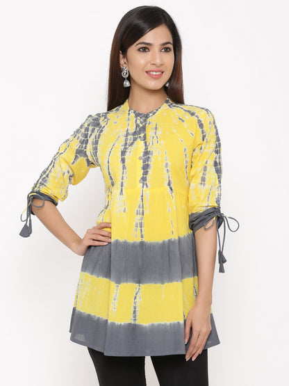 Women's Yellow Tie Dye Cambric Tunic by  (1 Pc Set)