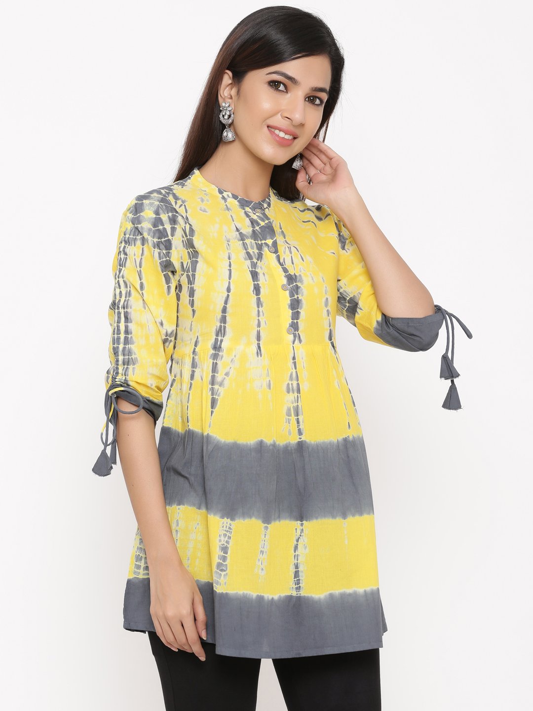 Women's Yellow Tie Dye Cambric Tunic by  (1 Pc Set)