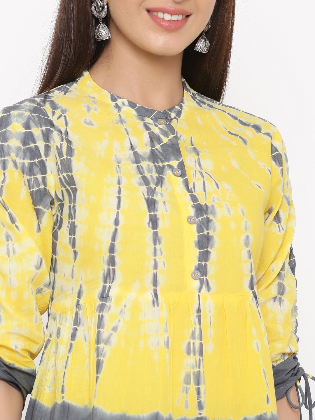 Women's Yellow Tie Dye Cambric Tunic by  (1 Pc Set)