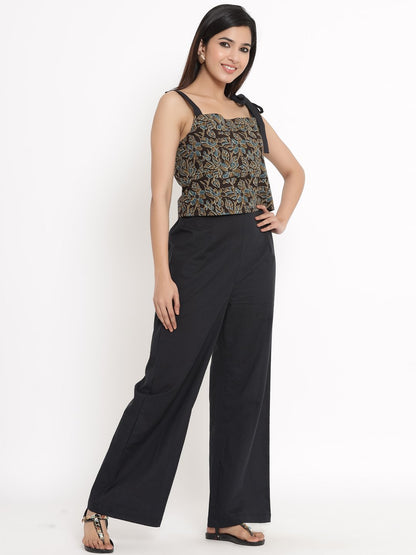 Women's Black & Brown Printed Crop Top & Palazzo by - (2pcs set)