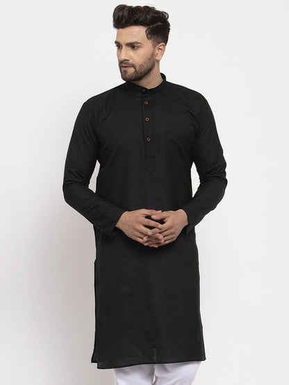 Men's Black & White Solid Kurta Only ( KO 532 Black )