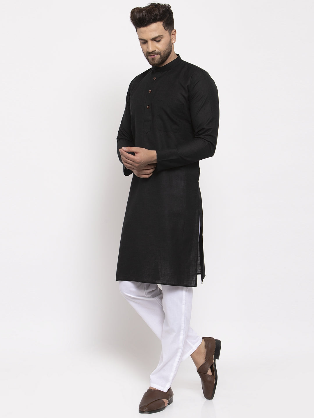 Men's Black & White Solid Kurta Only ( KO 532 Black )