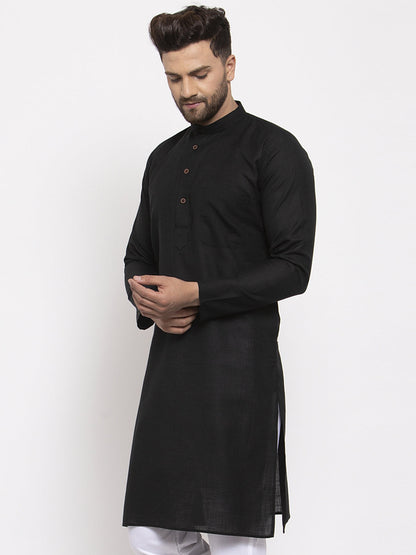 Men's Black & White Solid Kurta Only ( KO 532 Black )