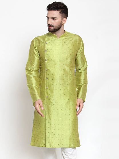 Men's Light-Green & Golden Self Design Kurta Only ( KO 590 Light-Green )