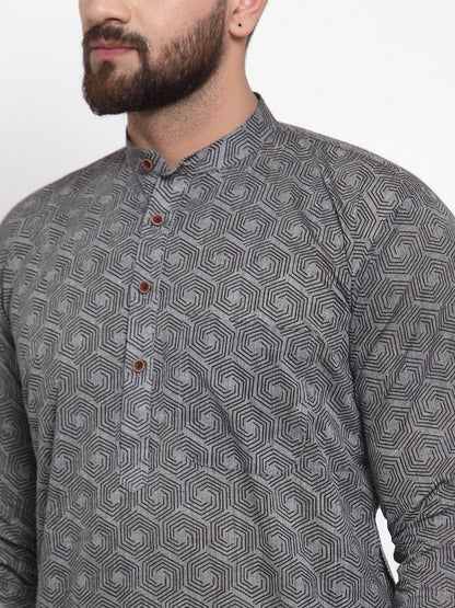 Men's  Grey Printed Straight Kurta