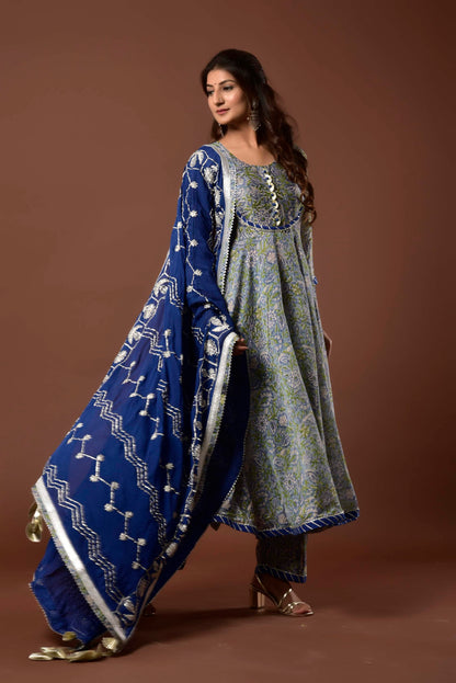 Women's Blue gulmohar anarkali Set