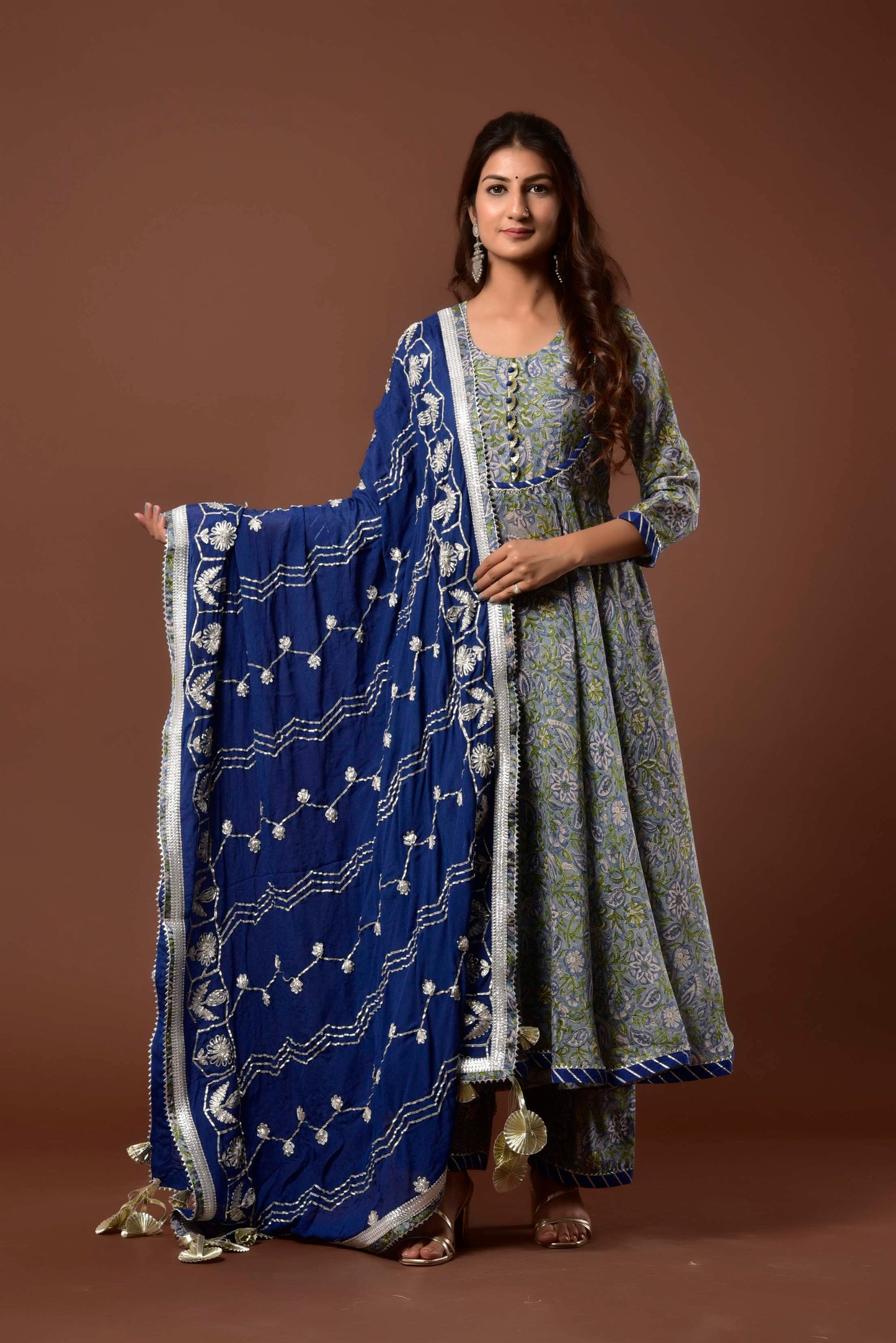 Women's Blue gulmohar anarkali Set