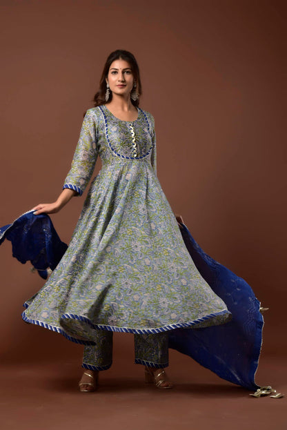 Women's Blue gulmohar anarkali Set