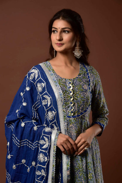 Women's Blue gulmohar anarkali Set