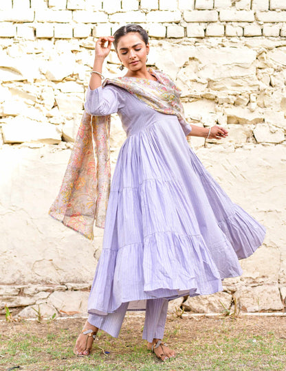 Women's Lilac Cotton Lurex Anarkali