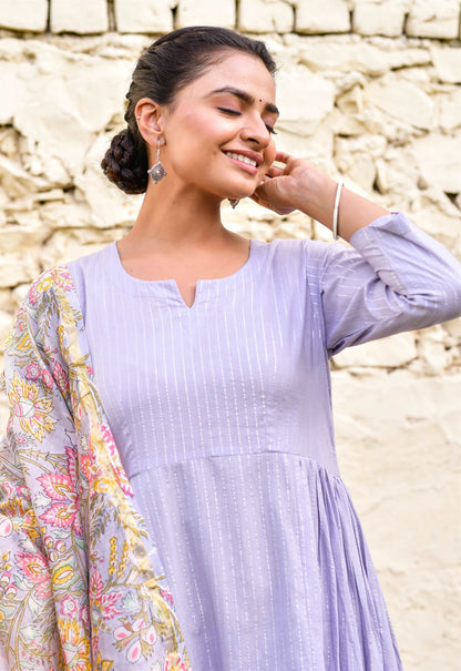 Women's Lilac Cotton Lurex Anarkali