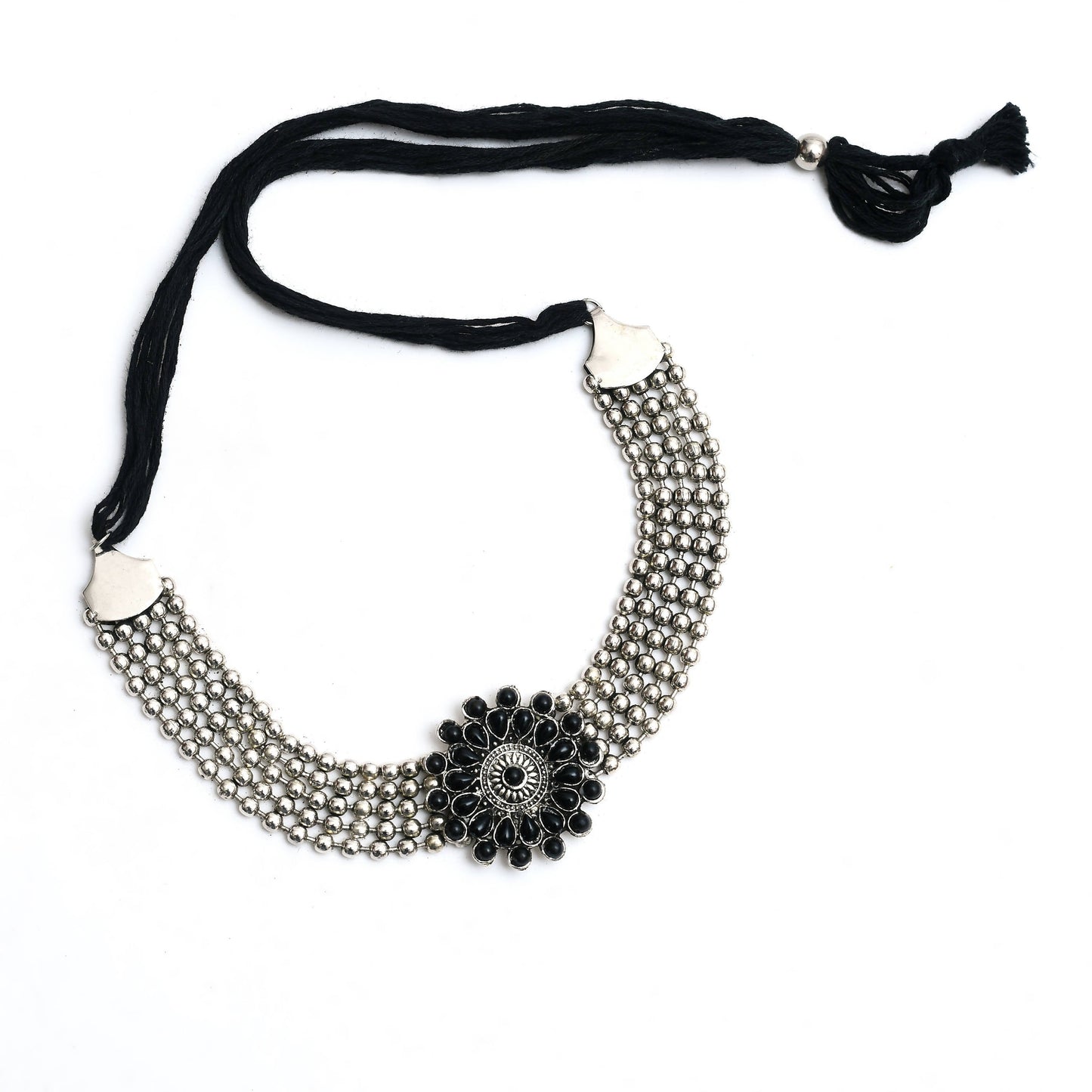 Oxidised Silver-Plated Black Color Chokar Necklace with Earrings Jkms_137