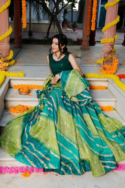 Women's Green Traditional Semi-Stitched Lehenga- (3pc)