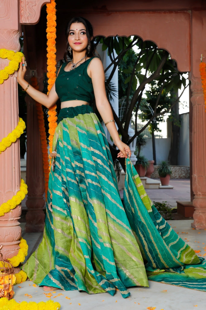 Women's Green Traditional Semi-Stitched Lehenga- (3pc)