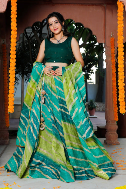 Women's Green Traditional Semi-Stitched Lehenga- (3pc)