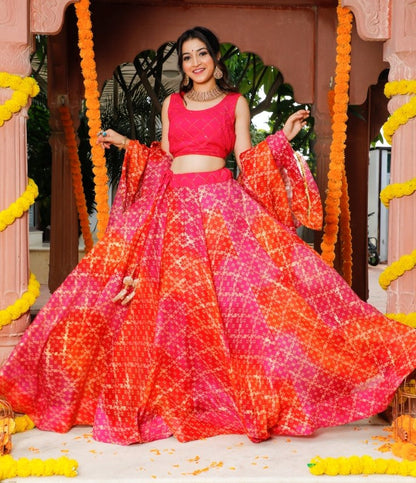 Women's Pink Traditional Semi-Stitched Lehenga- (3pc)