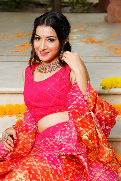 Women's Pink Traditional Semi-Stitched Lehenga- (3pc)