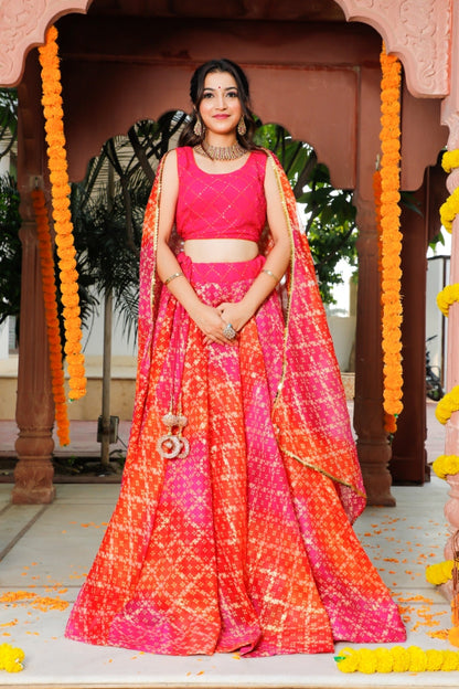 Women's Pink Traditional Semi-Stitched Lehenga- (3pc)