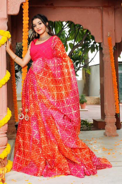 Women's Pink Traditional Semi-Stitched Lehenga- (3pc)