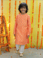 Boy's chanderi block print with glitter kurta with pyjama set-Peach - Lil Peacock