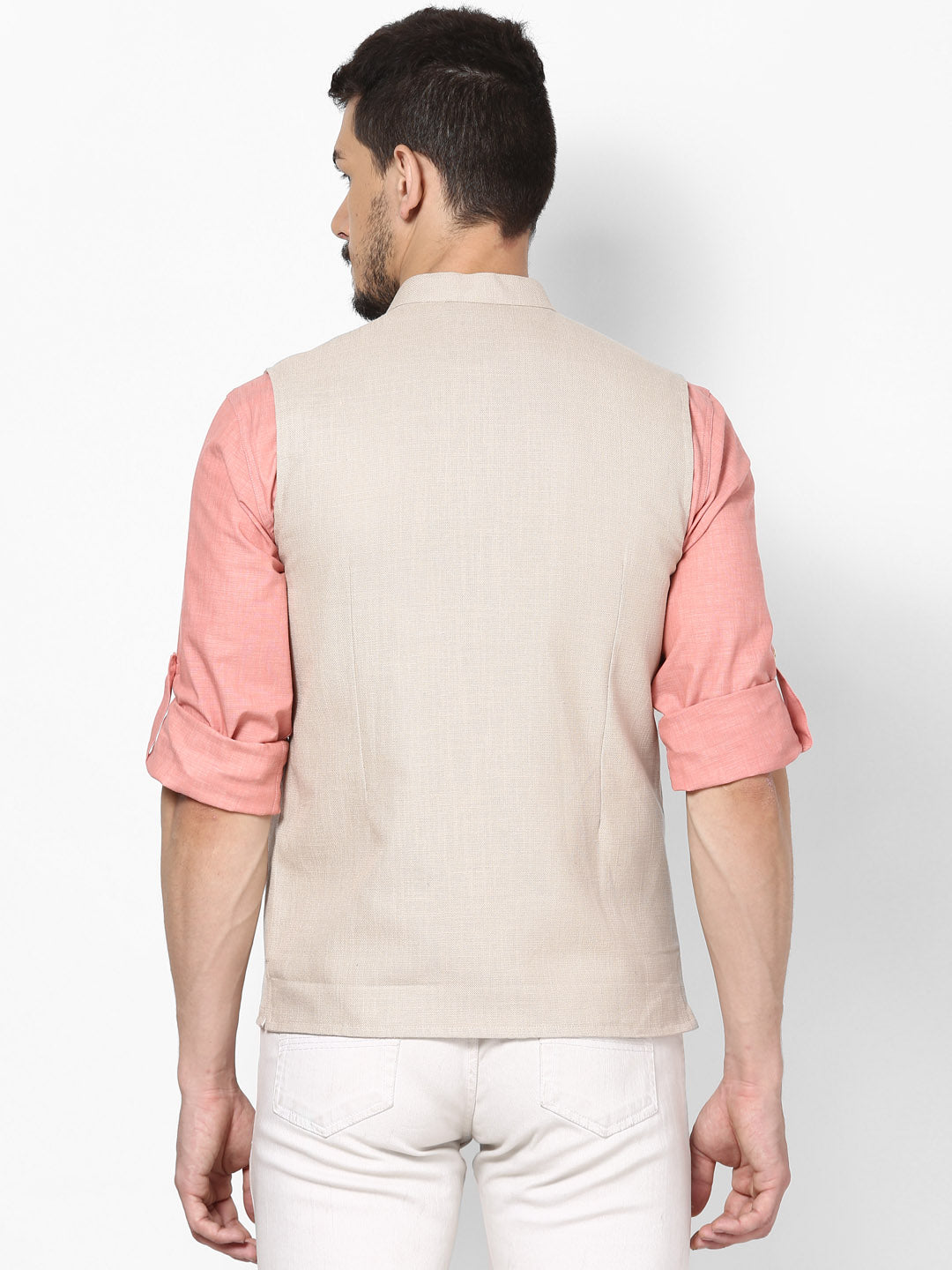 Men's Off White Linen Nehru Jacket