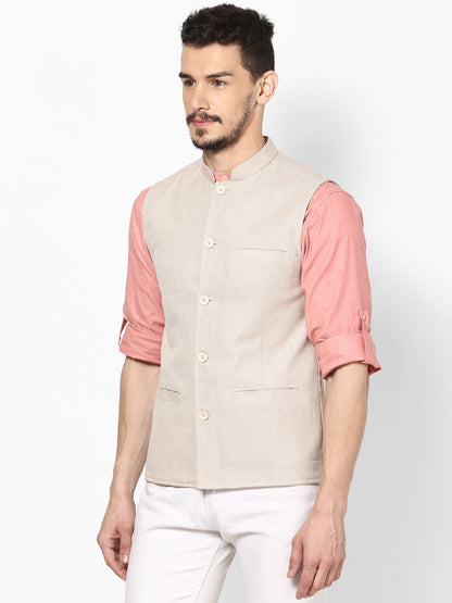 Men's Off White Linen Nehru Jacket