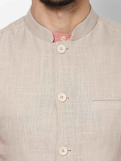 Men's Off White Linen Nehru Jacket